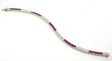 Load image into Gallery viewer, Iconic Precious Gemstone Art Deco 14k White Gold Line Strap Bracelet
