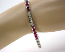 Load image into Gallery viewer, Iconic Precious Gemstone Art Deco 14k White Gold Line Strap Bracelet
