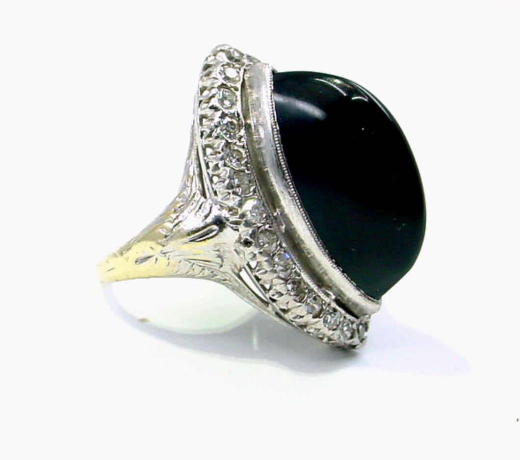 SALE--Rare Art Deco Platinum Gold Diamond Onyx Ring