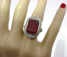 Charger l&#39;image dans la galerie, Rare Art Deco Carved Glass Cameo Diamond 18k White Gold Halo Ring--Old European Cut
