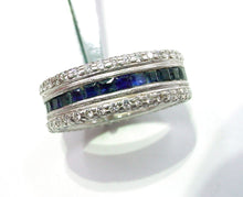 Charger l&#39;image dans la galerie, Rare Art Deco Platinum Wide 3 Tier Sapphire Diamond Eternity Band Ring
