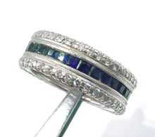 Charger l&#39;image dans la galerie, Rare Art Deco Platinum Wide 3 Tier Sapphire Diamond Eternity Band Ring
