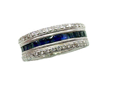 Charger l&#39;image dans la galerie, Rare Art Deco Platinum Wide 3 Tier Sapphire Diamond Eternity Band Ring
