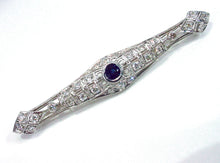 Charger l&#39;image dans la galerie, Stunning Art Deco Platinum 1.11 Ct. Diamond Sapphire Openwork Lacy Brooch Pin
