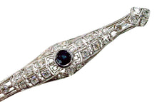 Charger l&#39;image dans la galerie, Stunning Art Deco Platinum 1.11 Ct. Diamond Sapphire Openwork Lacy Brooch Pin
