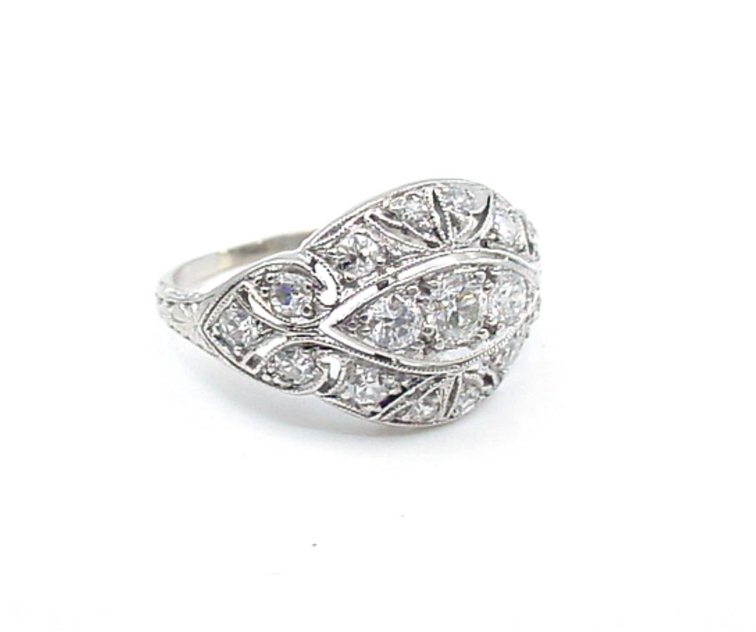 Art Deco Platinum Old Cut Diamond Dinner Bombe Cocktail Ring