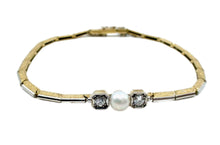 Charger l&#39;image dans la galerie, Edwardian Diamond Pearl Platinum Topped Gold Link Bracelet
