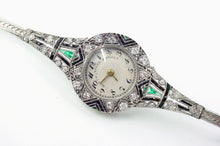 Charger l&#39;image dans la galerie, Important Art Deco Black, Starr, and Frost Platinum Diamond Emerald Wristwatch
