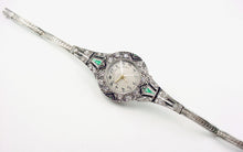 Charger l&#39;image dans la galerie, Important Art Deco Black, Starr, and Frost Platinum Diamond Emerald Wristwatch
