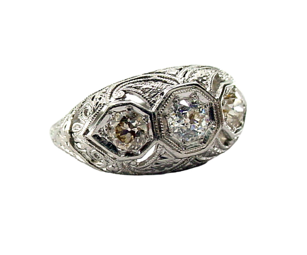 SALE--Art Deco Platinum OEC Diamond Bombe Engagement Dinner Ring