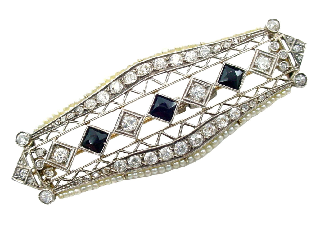 Exquisite Edwardian Art Deco Platinum Topped Gold 2.00 cts. Diamond Pearl Brooch-- OEC Diamonds