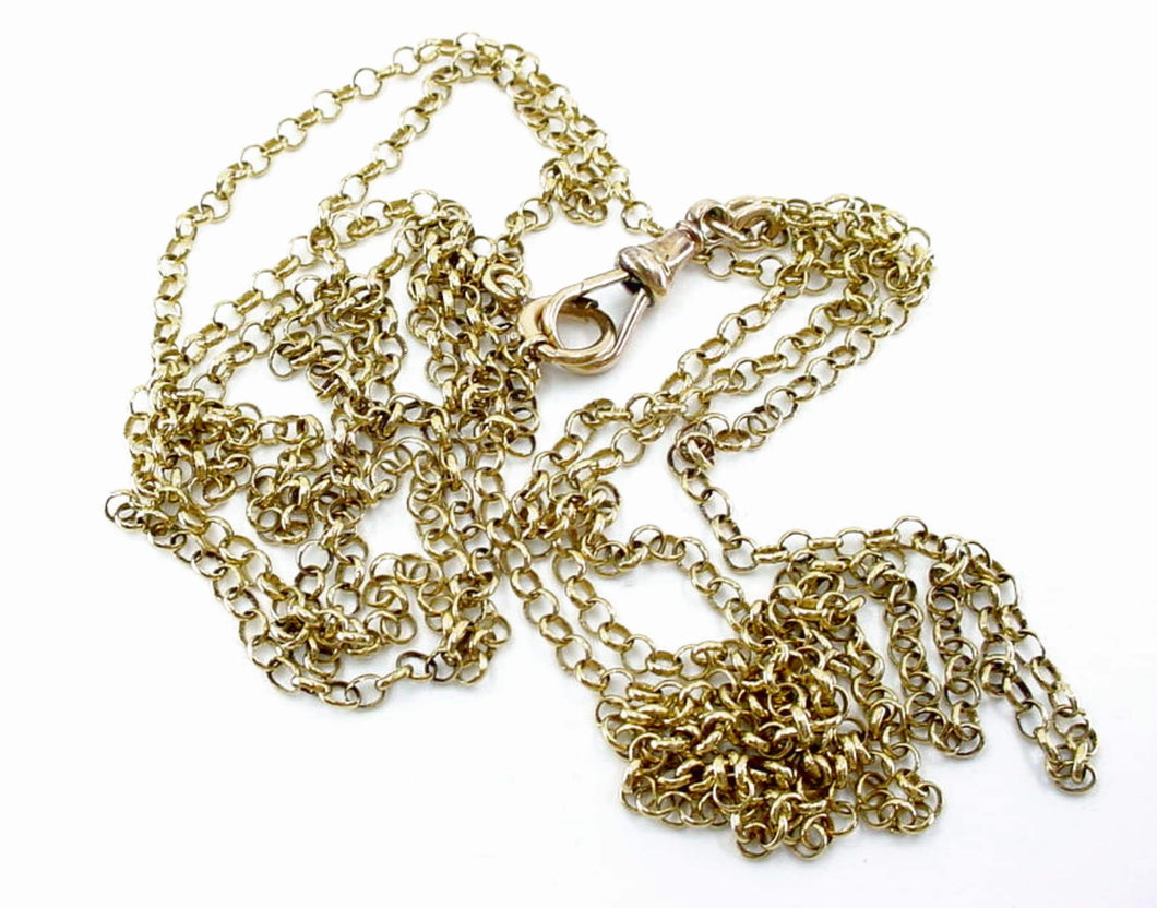 Antique English 9ct 9k Guard Chain Rolo Link Necklace--Long 56 inches