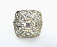 Charger l&#39;image dans la galerie, Edwardian Platinum Topped Gold Diamond Dinner Engagement Ring--Pierced and Lacy
