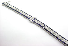 Charger l&#39;image dans la galerie, Stunning Art Deco Platinum 2.88 ct. Diamond Sapphire Buckle Strap Bracelet--Small Size
