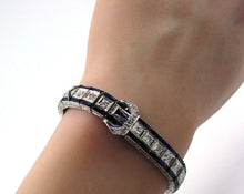 Charger l&#39;image dans la galerie, Stunning Art Deco Platinum 2.88 ct. Diamond Sapphire Buckle Strap Bracelet--Small Size
