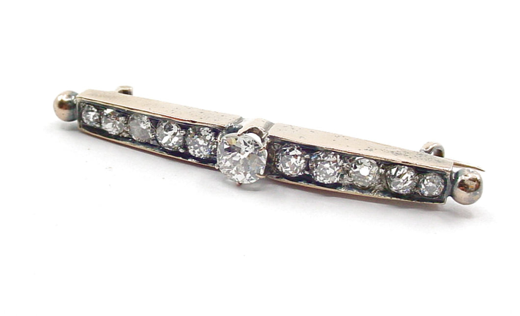 Stunning Victorian Diamond 14k Rose Gold Bar Brooch Pin--1.98 Cts