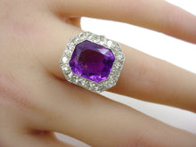 Charger l&#39;image dans la galerie, Romantic Royal Purple Amethyst Diamond Platinum Halo Engagement Cocktail Ring
