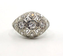 Charger l&#39;image dans la galerie, Art Deco Old Cut Diamond 14k White Gold Bombe Engagement Dinner Ring
