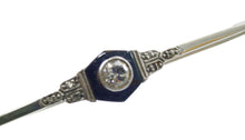 Charger l&#39;image dans la galerie, Bold Art Deco Diamond Onyx 14k White Gold Bar Pin Brooch
