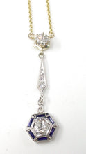 Charger l&#39;image dans la galerie, Art Deco &quot;Target&quot; Diamond Sapphire 14k Gold Drop Chain Necklace
