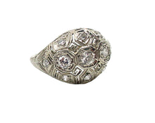 Charger l&#39;image dans la galerie, Art Deco Old Cut Diamond 14k White Gold Bombe Engagement Dinner Ring
