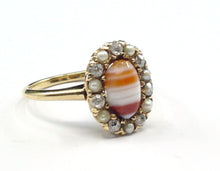 Carica l&#39;immagine nel visualizzatore di Gallery, Rare Antique Banded Agate Pearl Diamond 18k Yellow Gold Ring
