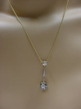 Charger l&#39;image dans la galerie, Art Deco &quot;Target&quot; Diamond Sapphire 14k Gold Drop Chain Necklace
