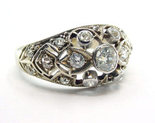 Charger l&#39;image dans la galerie, Art Deco Platinum White Gold Old Cut Diamond Bombe Engagement Dinner Ring
