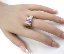 Charger l&#39;image dans la galerie, Handsome Platinum Diamond Ruby &quot;Tank&quot; Ring--1940s Retro at Its Finest
