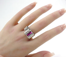 Charger l&#39;image dans la galerie, Handsome Platinum Diamond Ruby &quot;Tank&quot; Ring--1940s Retro at Its Finest
