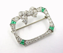 Charger l&#39;image dans la galerie, Rare Kobrin New York Art Deco Emerald Old Cut Diamond Platinum Gold Pin Brooch
