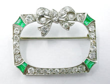 Charger l&#39;image dans la galerie, Rare Kobrin New York Art Deco Emerald Old Cut Diamond Platinum Gold Pin Brooch
