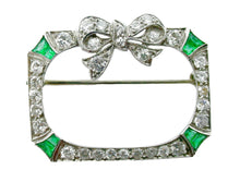 Charger l&#39;image dans la galerie, Rare Kobrin New York Art Deco Emerald Old Cut Diamond Platinum Gold Pin Brooch
