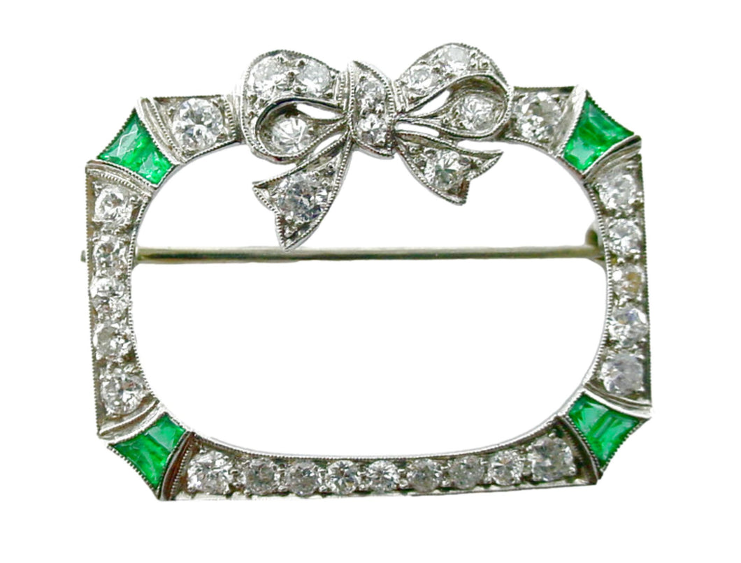 Rare Kobrin New York Art Deco Emerald Old Cut Diamond Platinum Gold Pin Brooch