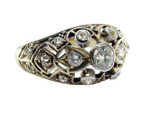 Charger l&#39;image dans la galerie, Art Deco Platinum White Gold Old Cut Diamond Bombe Engagement Dinner Ring
