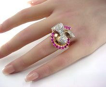 Charger l&#39;image dans la galerie, RESERVED--Stunning 2.30 Ct Diamond Platinum 14k Ruby Cocktail Ring-1940s at its Finest
