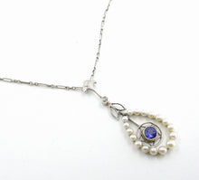 Charger l&#39;image dans la galerie, Antique Edwardian Sapphire Pearl 14k Gold Pendant Necklace
