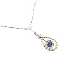 Charger l&#39;image dans la galerie, Antique Edwardian Sapphire Pearl 14k Gold Pendant Necklace
