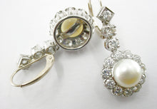 Load image into Gallery viewer, Vintage Antique Diamond Pearl Halo Drop White Gold Earrings--1.50 cts.
