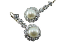 Load image into Gallery viewer, Vintage Antique Diamond Pearl Halo Drop White Gold Earrings--1.50 cts.
