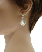 Load image into Gallery viewer, Vintage Antique Diamond Pearl Halo Drop White Gold Earrings--1.50 cts.
