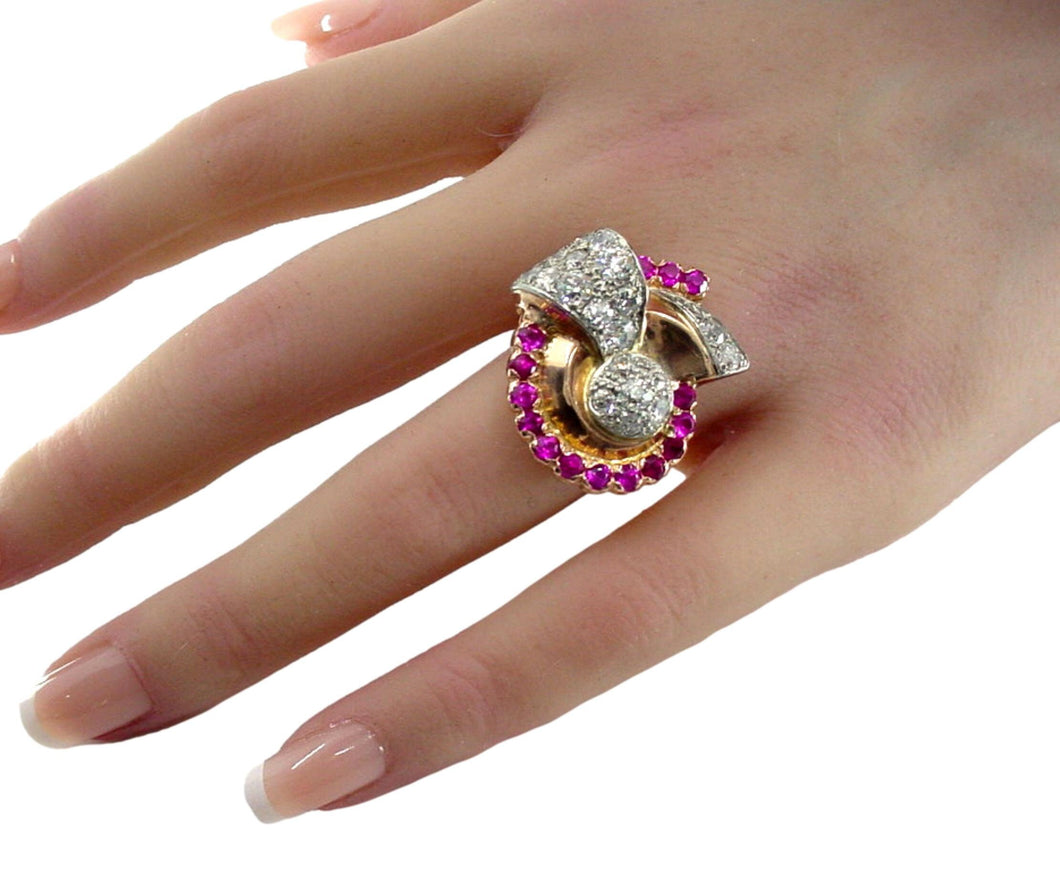 RESERVED--Stunning 2.30 Ct Diamond Platinum 14k Ruby Cocktail Ring-1940s at its Finest