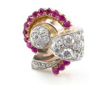 Load image into Gallery viewer, Stunning 2.30 Ct Diamond Platinum 14k Ruby Cocktail Ring-1940s at its Finest
