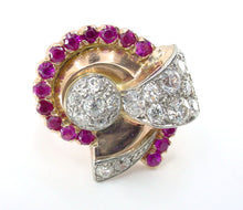 Load image into Gallery viewer, Stunning 2.30 Ct Diamond Platinum 14k Ruby Cocktail Ring-1940s at its Finest
