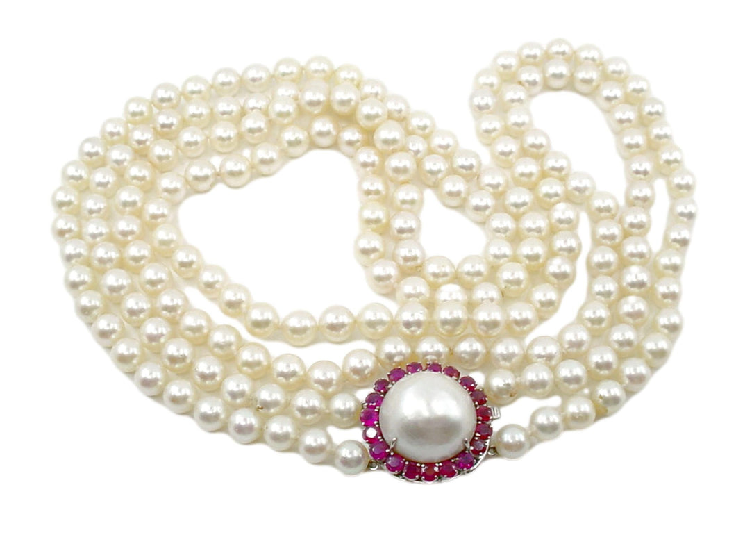 Essential Opera Length Cultured Pearl Ruby Mabe Pearl White Gold Necklace