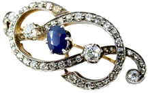 Charger l&#39;image dans la galerie, Antique 18k Gold  Silver Top Sapphire 2.35 Ct. Diamond &quot;Loveknot&quot; Brooch
