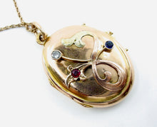 Carica l&#39;immagine nel visualizzatore di Gallery, Antique European Diamond Ruby Sapphire 3-Gold Locket and Chain--Stamped 56
