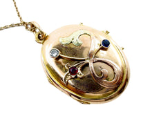 Carica l&#39;immagine nel visualizzatore di Gallery, Antique European Diamond Ruby Sapphire 3-Gold Locket and Chain--Stamped 56
