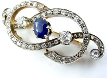 Charger l&#39;image dans la galerie, Antique 18k Gold  Silver Top Sapphire 2.35 Ct. Diamond &quot;Loveknot&quot; Brooch
