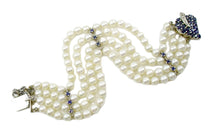 Charger l&#39;image dans la galerie, Cultured Pearl Sapphire Diamond 4-Strand 14k White Gold Bracelet
